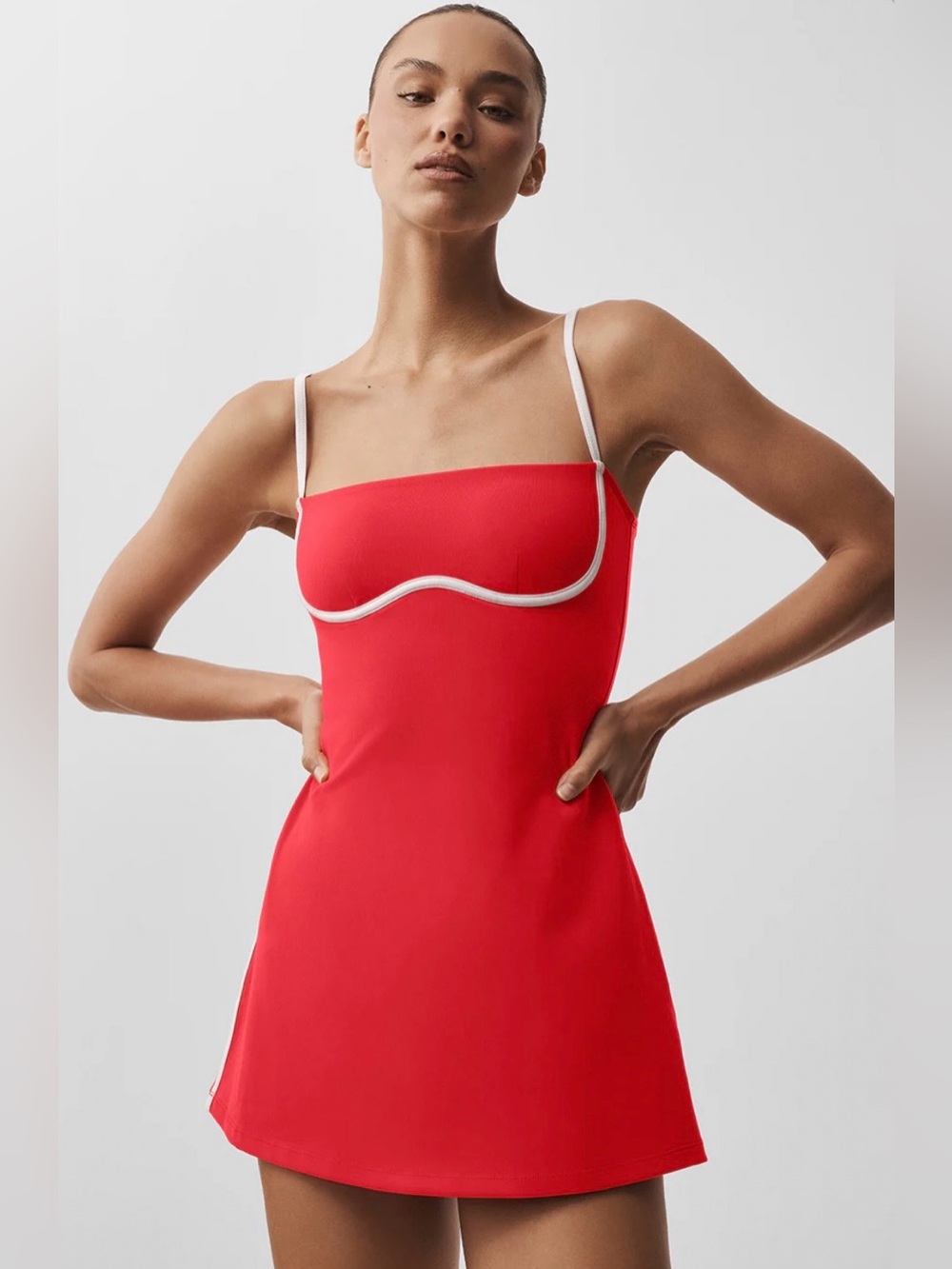 Alo Yoga NWT Airbrush Streamline Dress Bright Red White Size XS Shorts underneat